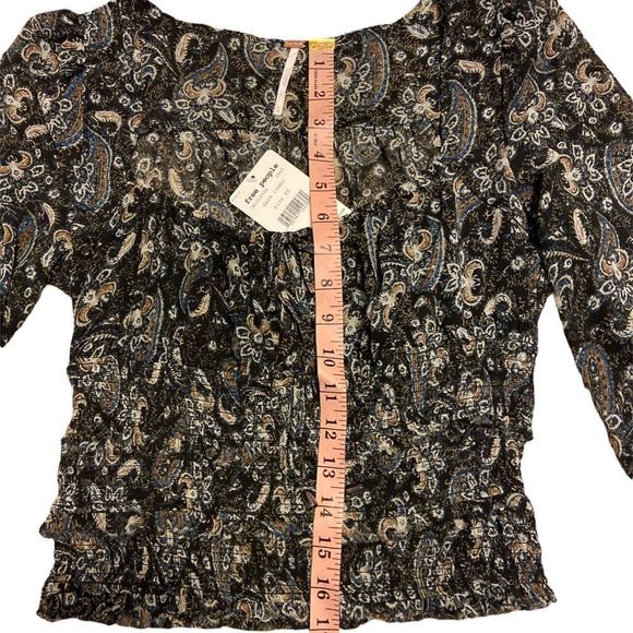 NWT FREE PEOPLE Lolita Printed Volume Sleeve Peasant Blouse XS - Picture 7 of 11